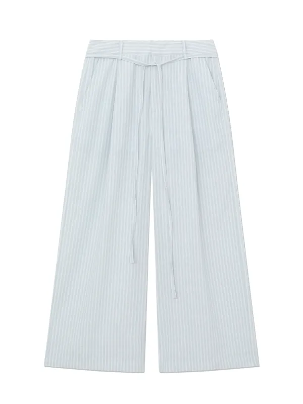 G BELTED LINEN WIDE PANTS (BLUE)