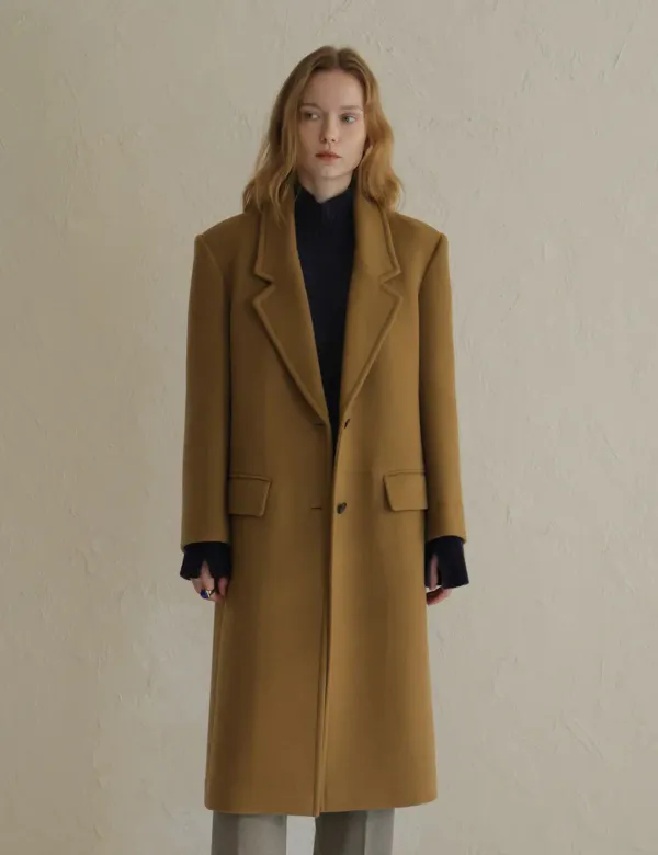 Single Cashmere Tailored Long Coat (Camel)