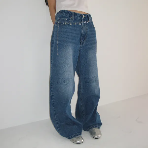 EMBOSSED LOGO DENIM PANTS MEDIUM BLUE