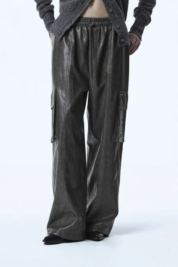 TMB Cargo Leather Pants [ Charcoal ]