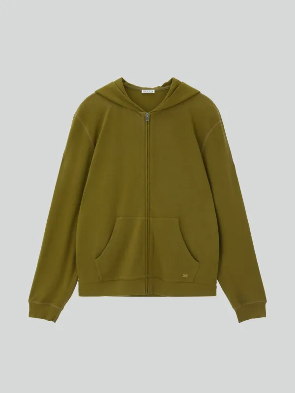 WOOL TENCEL ZIP HOODIE (OLIVE)