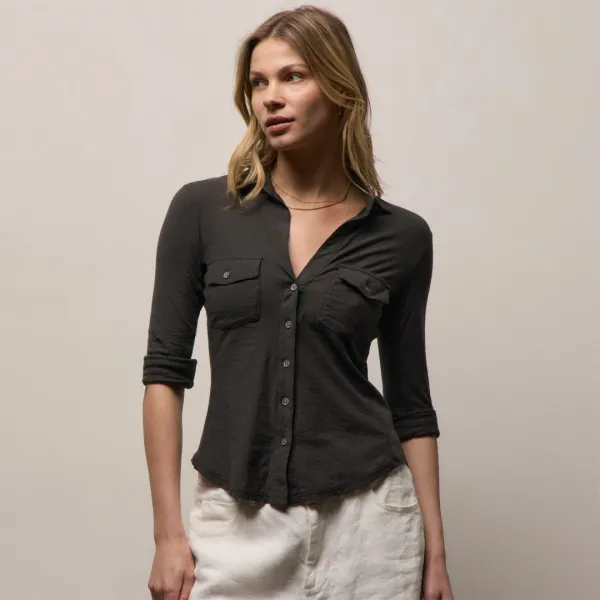 Sheer Slub Side Panel Shirt - Carbon