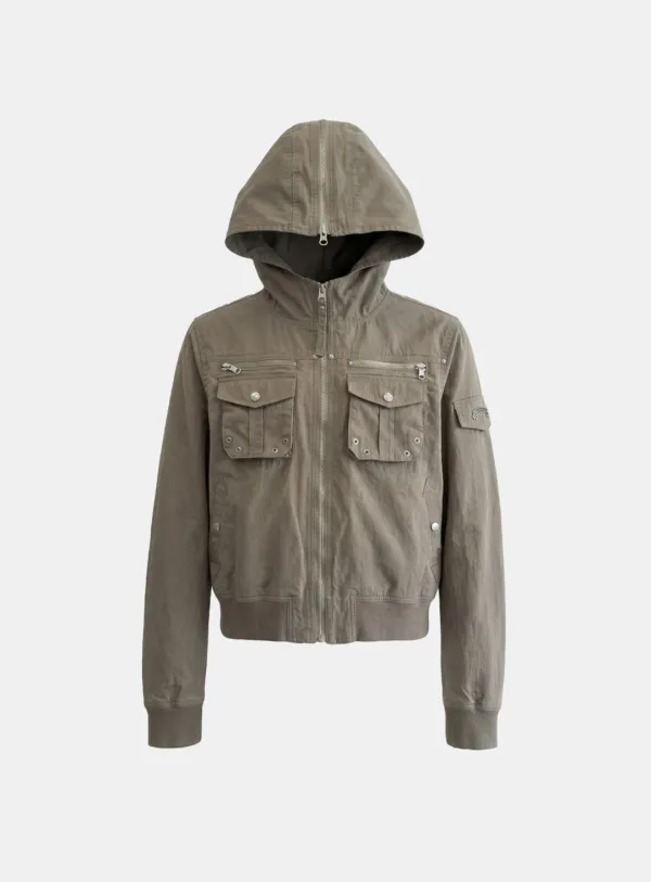 [w-jkt26-026] Daytona Nylon Hooded Jacket - Khaki Beige