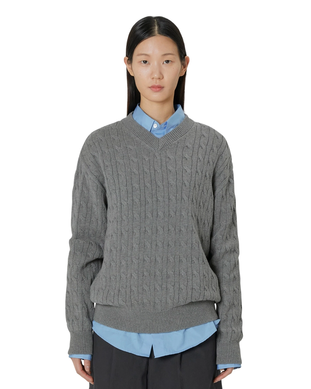 브라운야드 W Cashmere Cable Sweater, Grey 상품 이미지 2