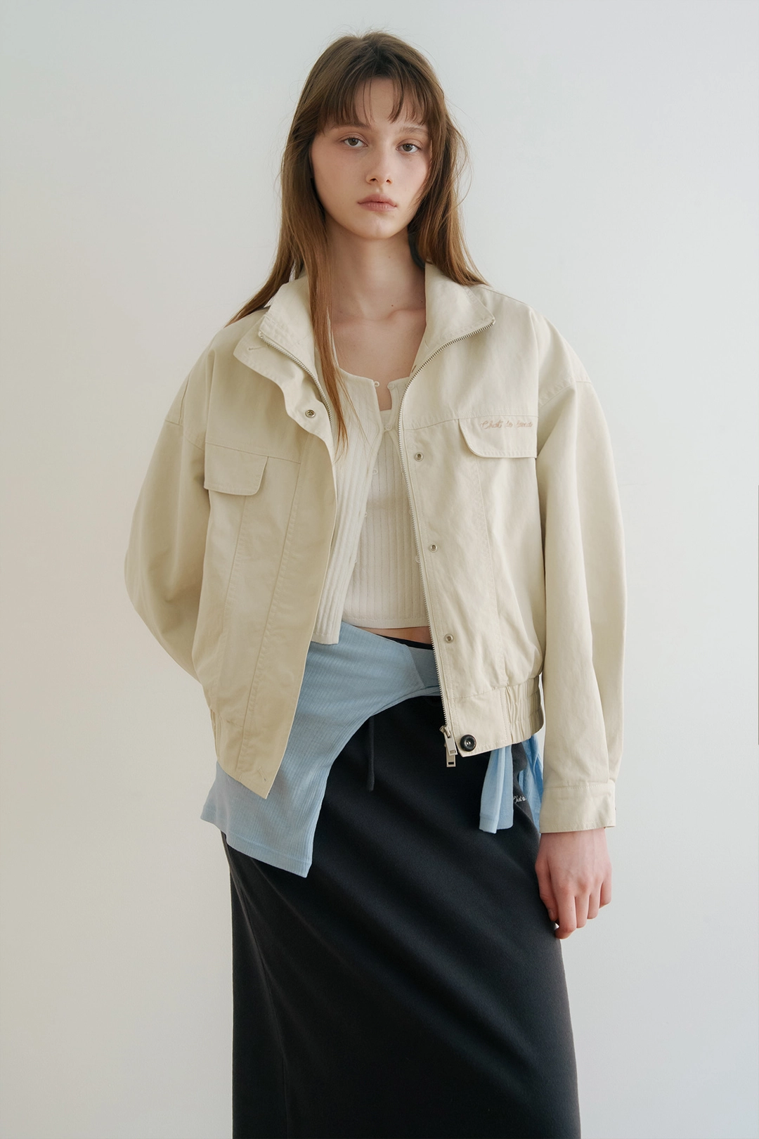 샤드라마 HIGH-NECK COTTON WASHED BOMBER JUMPER [LIGHT BEIGE] 상품 이미지 2