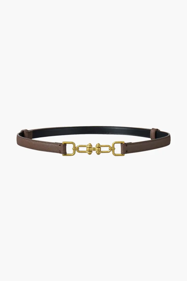 Adjustable Gold Clasp Leather Belt, Brown