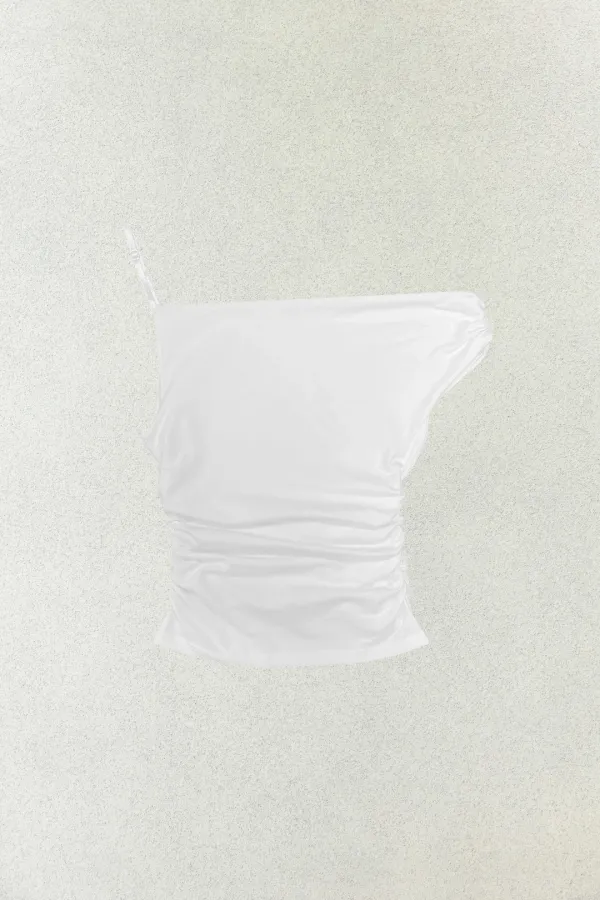 SHERRY UNBALANCE SHIRRLING TOP / WHITE