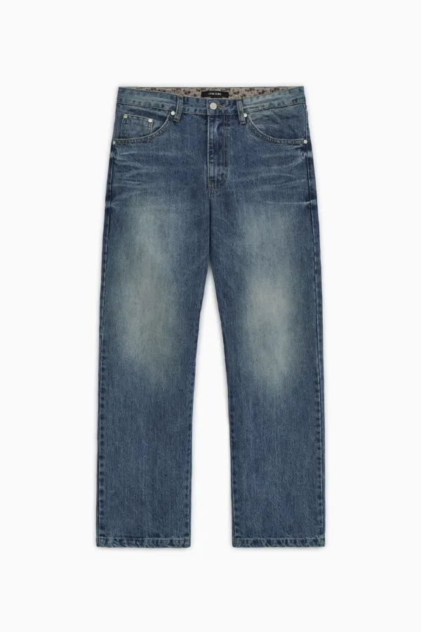 VINTAGE EMBROIDERED DENIM PANTS, BLUE