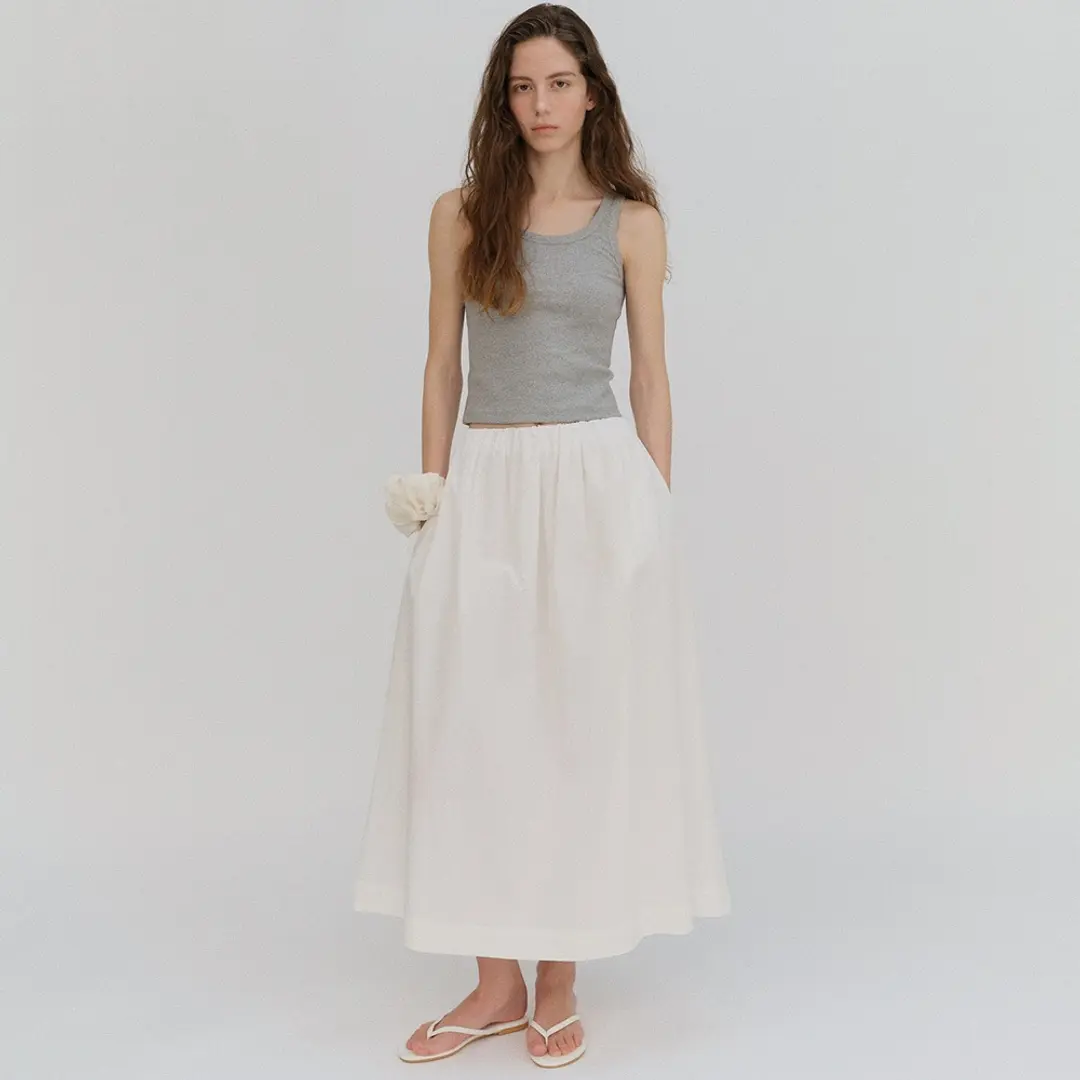 베이오드 Pure cotton shirring skirt_white 상품 이미지 1