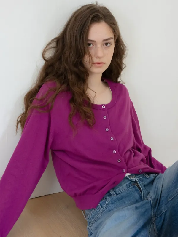 moss button cardigan (grape)