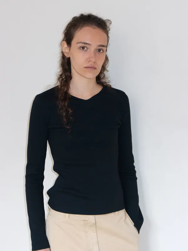 V-NECK LONGSLEEVE TOP BY JAPANESE FABRIC [DARK GREY, NAVY, BLACK]