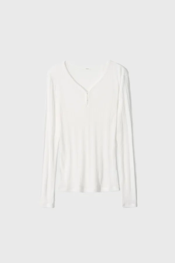 Textured Rib Long Sleeve (White / Light Beige / Charcoal)