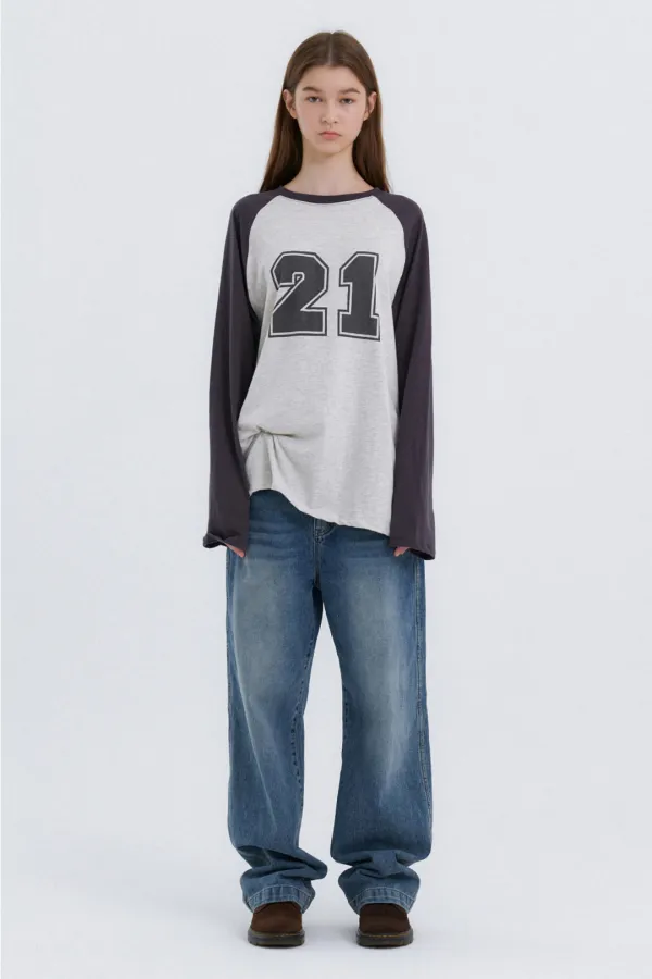 [Preview] 21 Logo Raglan Long Top - Oatmeal(Charcoal)