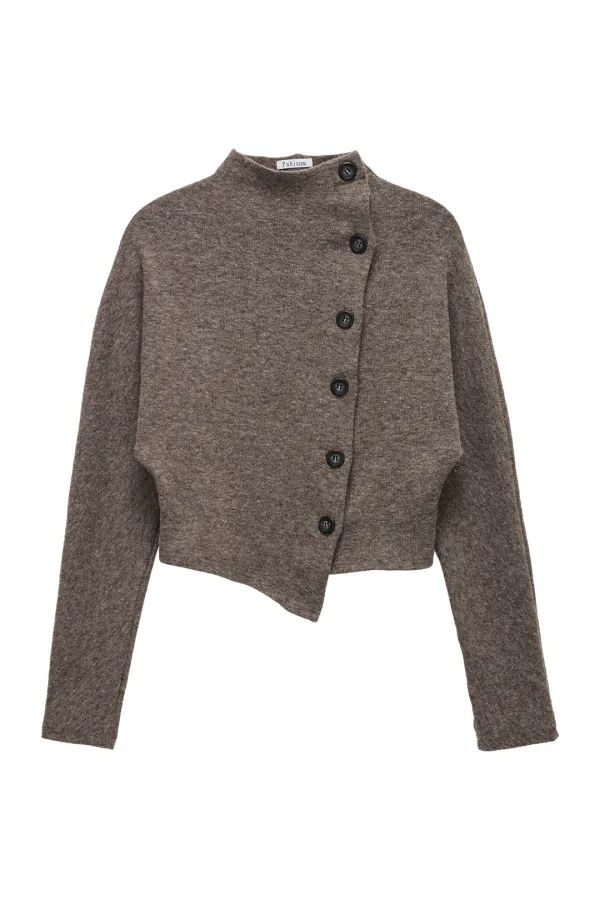 Diagonal Button Cardigan_Mocha