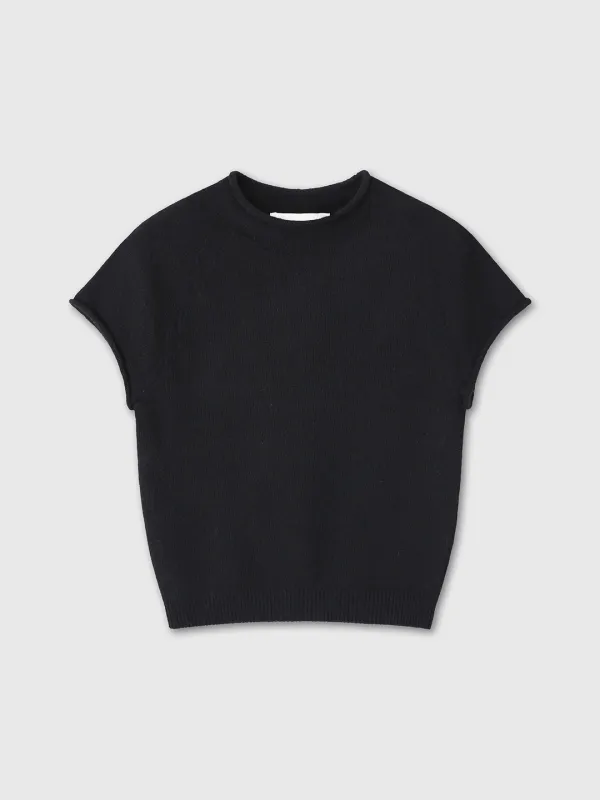 (W) SUPERFINE WOOL CROPPED SWEATER_ BLACK