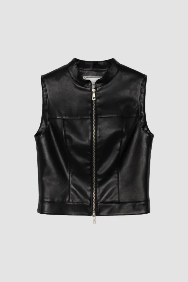 SLIM LEATHER VEST_BLACK