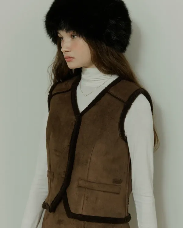 Suede curly mustang vest - fuzzy brown