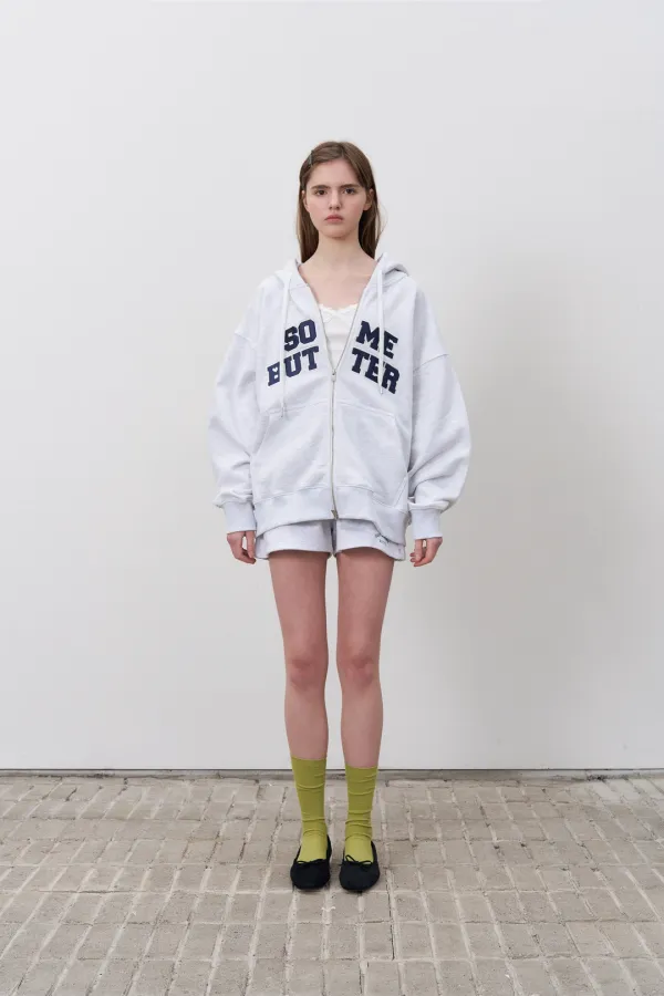Satin Heart Logo Hoodie Zip-Up - White Melange
