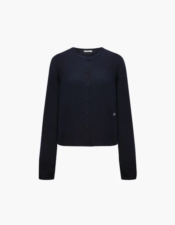 jacquard point cardigan - navy