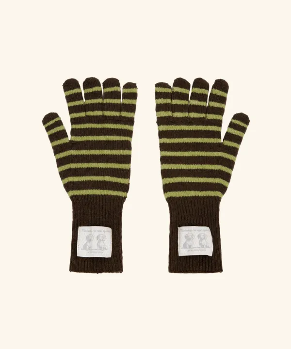 Puppy Label Stripe Gloves ( Brown )