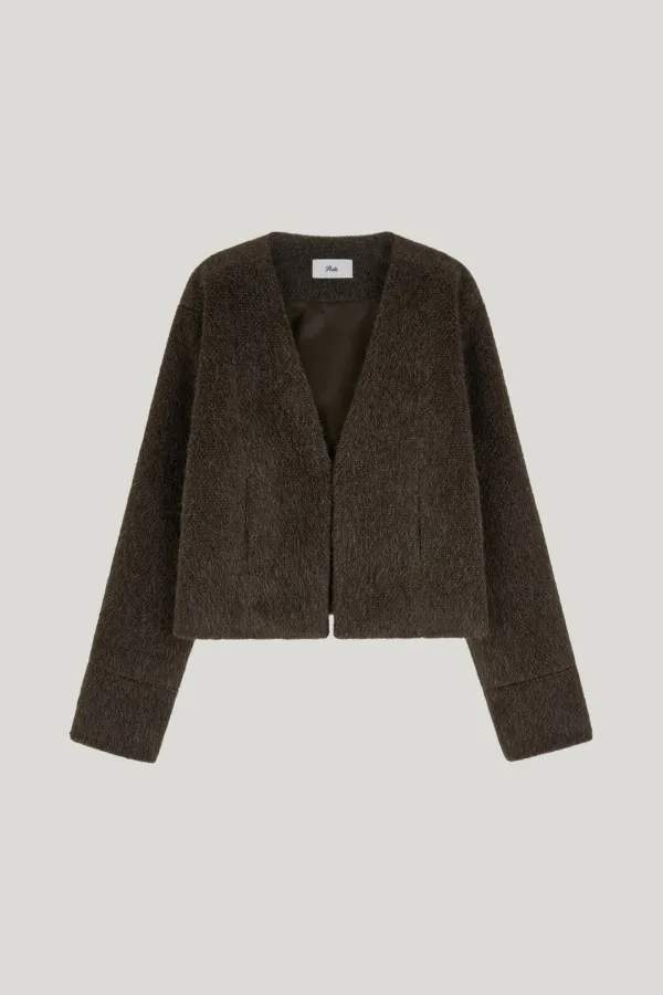 soft jacket button hole stitch muffler set_brown