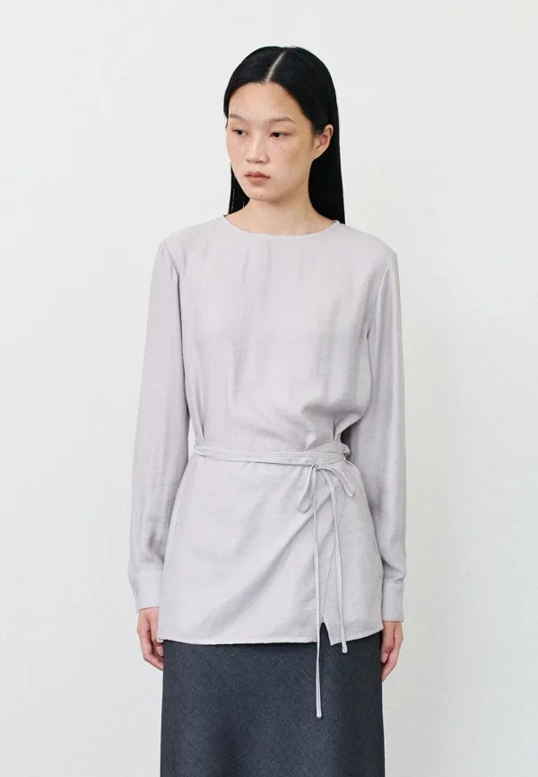 WRAP LAYERED LONG SLEEVE BLOUSE - GRAY