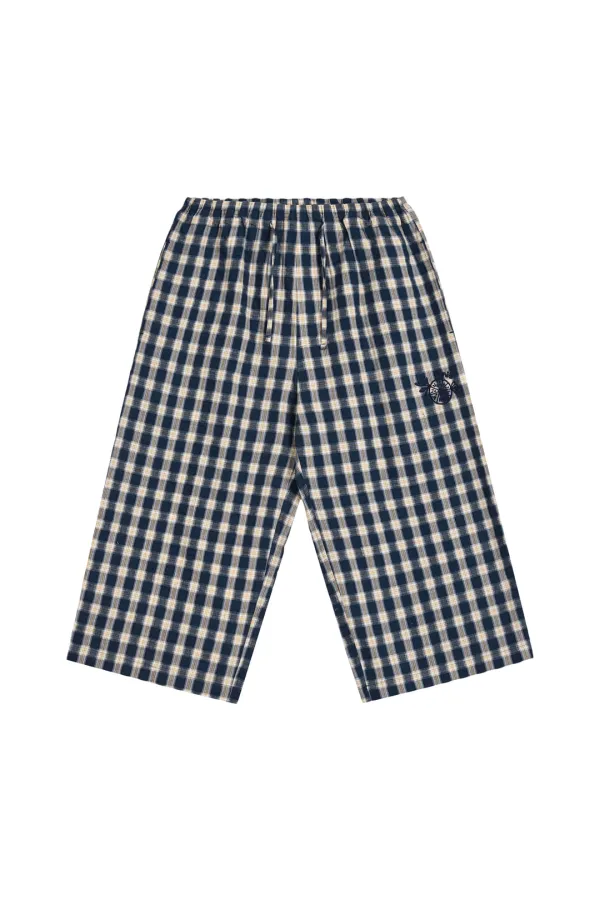3/4 LOUNGE CHECK PANTS-NAVY