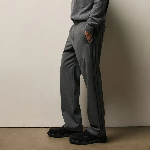 Contrast Trimmed Wool Stretch Trouser - Charcoal