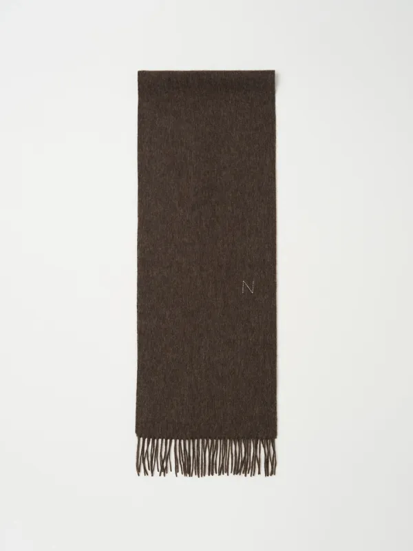 N EMBROIDERED WOOL MUFFLER IN BROWN