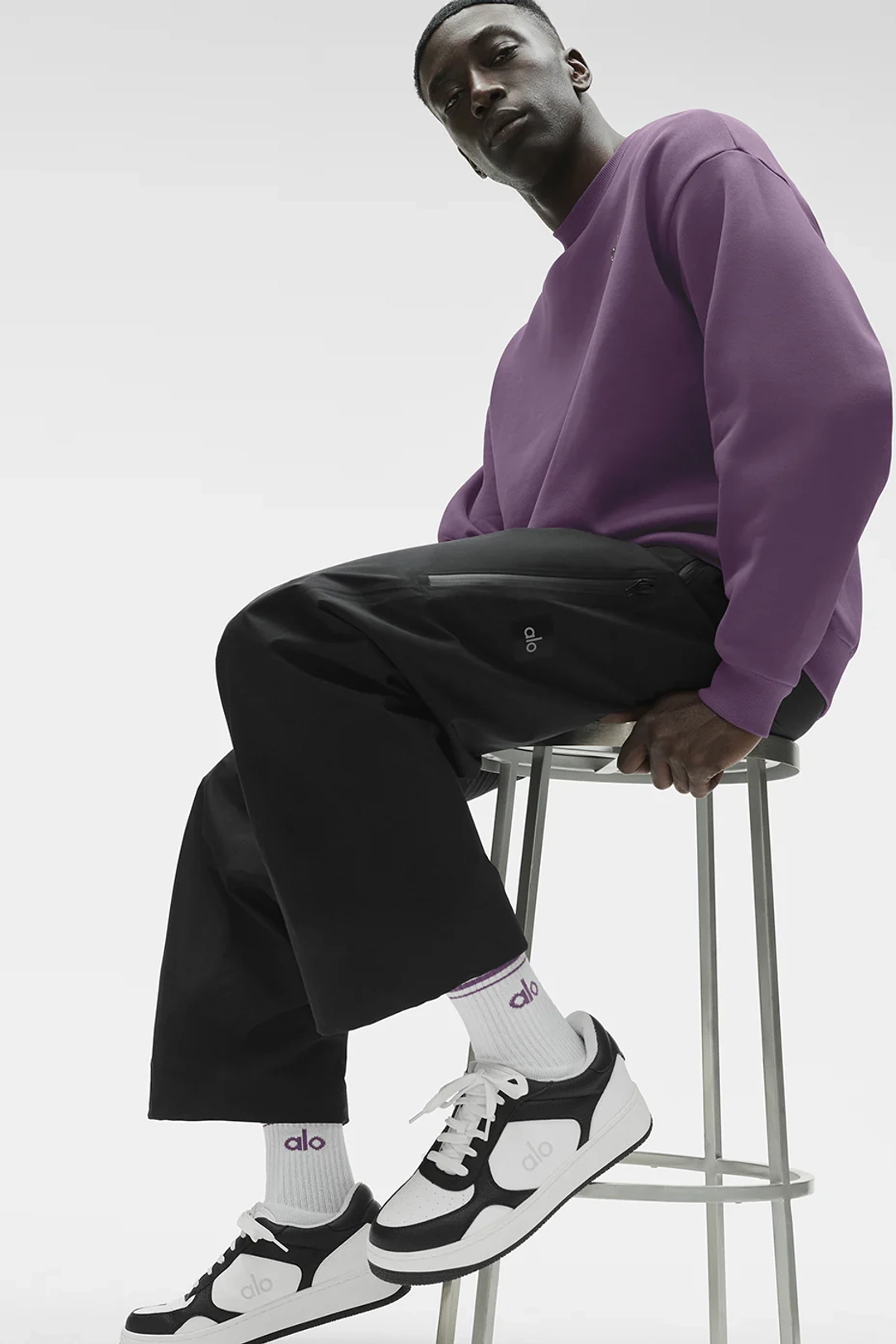 알로요가 Unisex Half-Crew Throwback Sock - White/Plum Kiss 상품 이미지 3