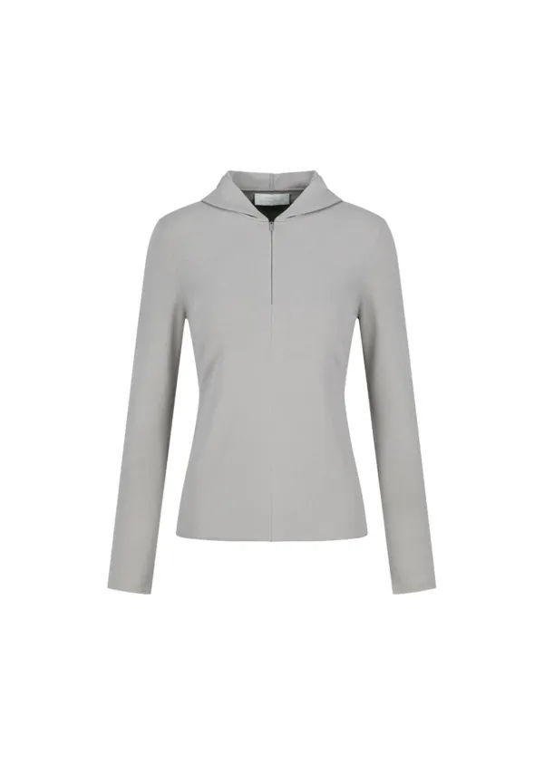 Half Zip-up Knit Hoodie, Grey Beige