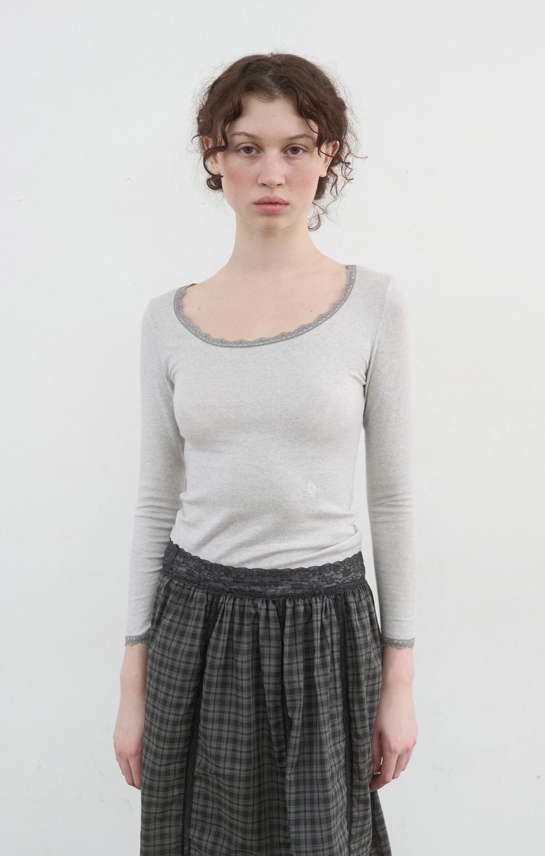 노컨텐츠 400. Lace Trim T_Light Melange Grey 상품 이미지 1