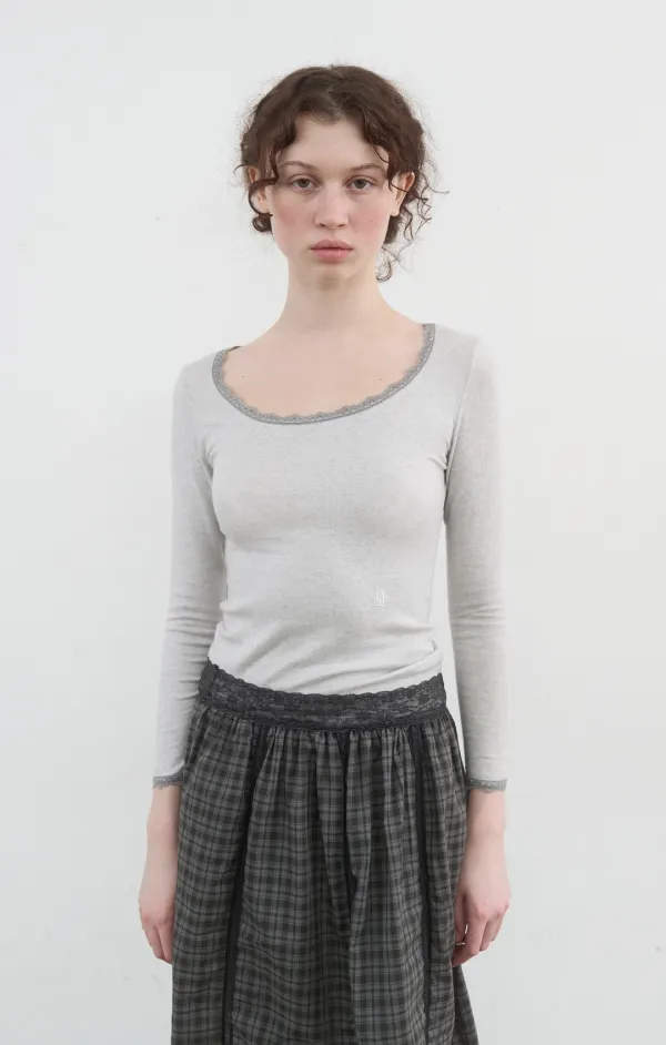 400. Lace Trim T_Light Melange Grey