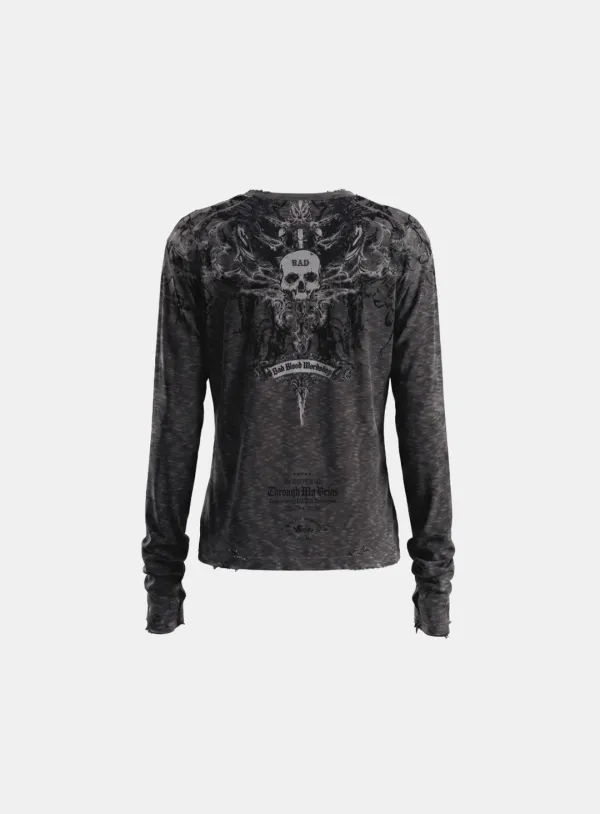 [9/22 발송] [w-tee26-279] T.M.V. SKULL 워크샵 롱슬리브  - 차콜