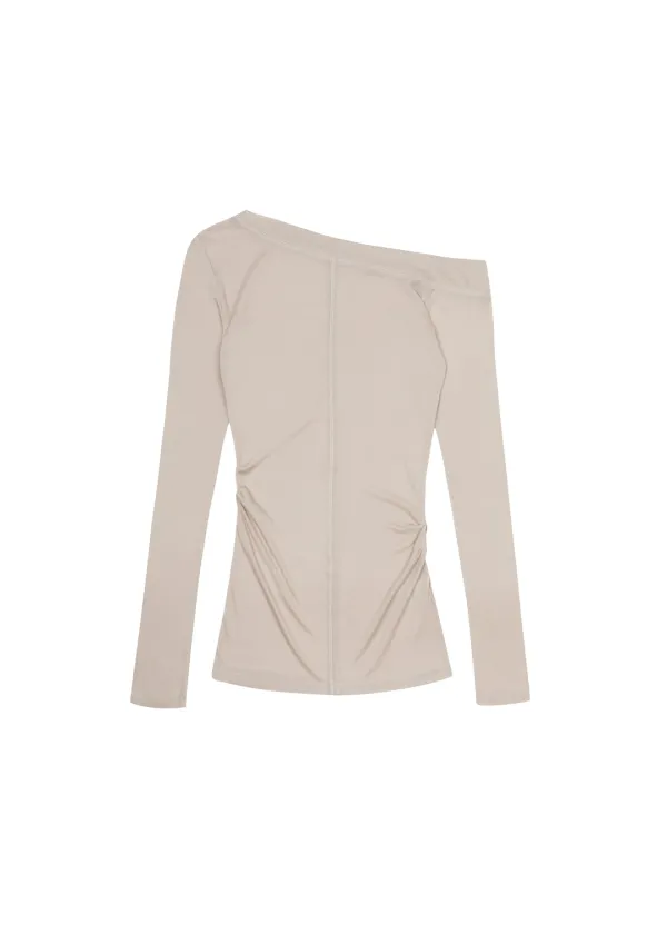 [3RD] SLICK OFF SHOULDER T, BEIGE