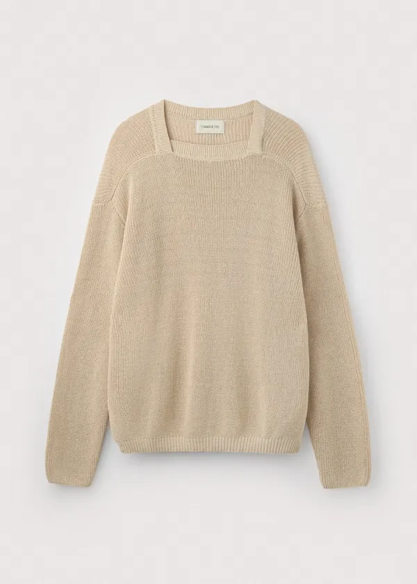 Paper yarn square neck pullover_Natural