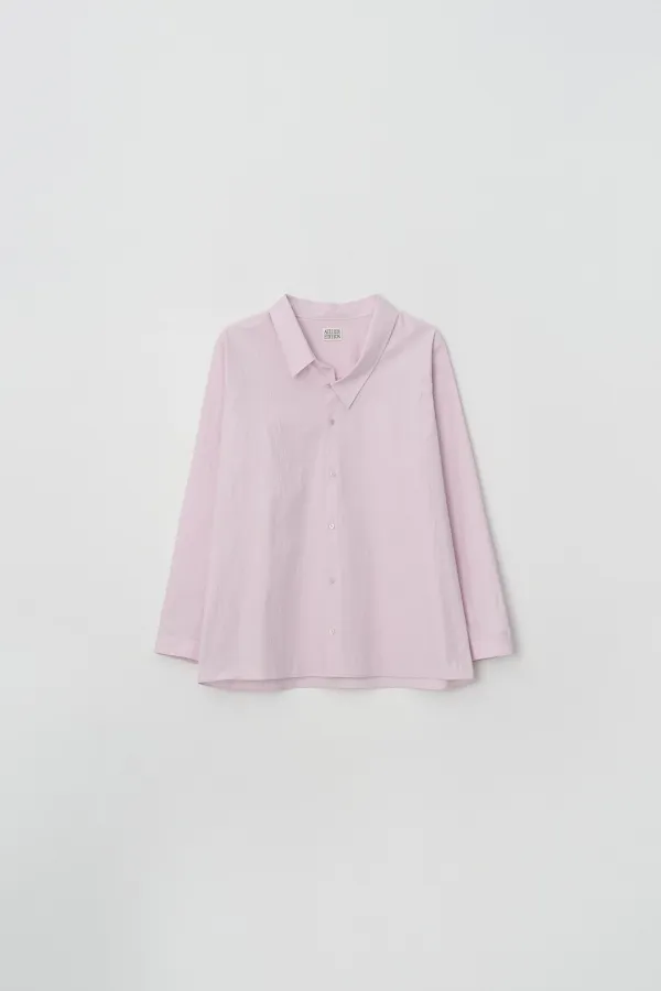 Asymmetric Collar Cotton Shirt (pink)