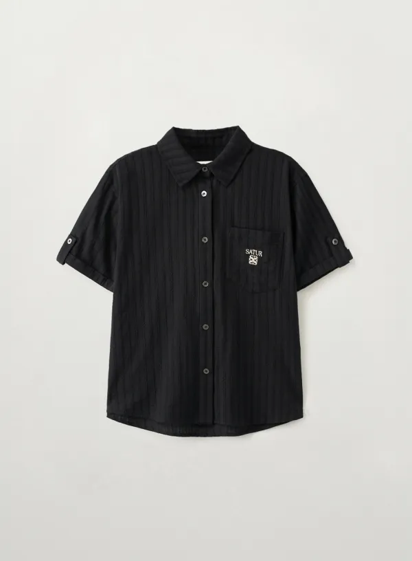 (W) Roll Up Half Shirt - Black