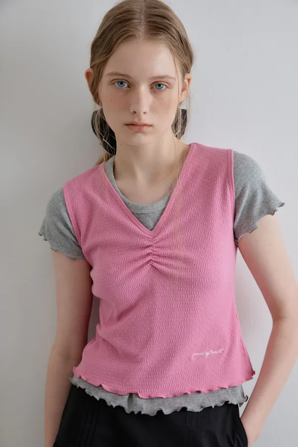 claude v-neck sleeveless top_pink