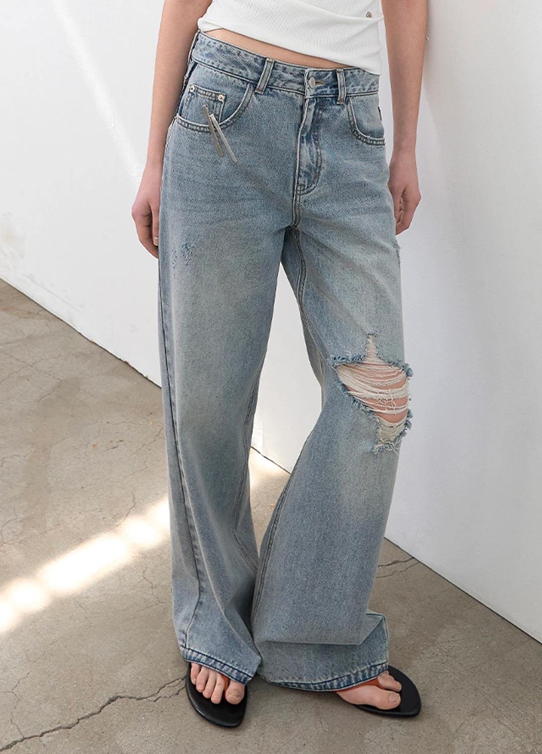 아뜰리에 나인 (PT-5793)DESTROYED WASHED WIDE DENIM 상품 이미지 2