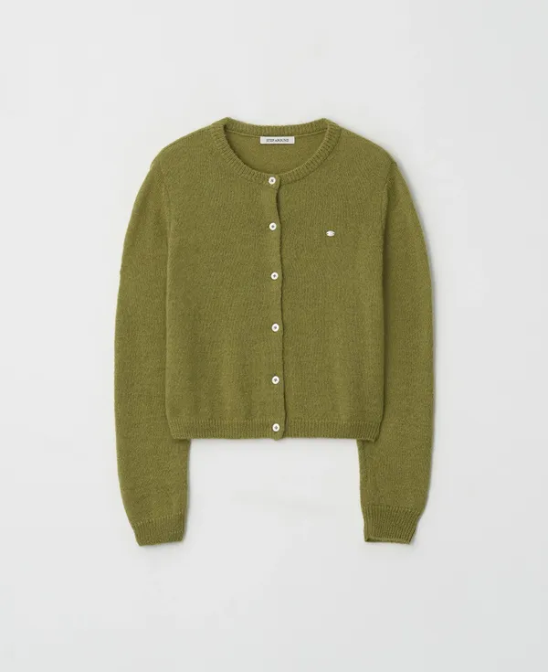 Kid Mohair Round Crop Cardigan_OLIVE