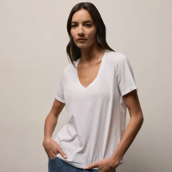 Luxe Lotus Jersey V Neck - White
