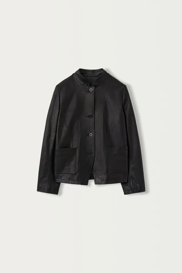 2ND / Stand leather collar jacket (Sepia black)