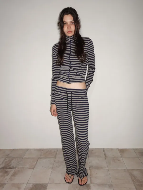 Classic Striped Jersey Zip-Up Navy