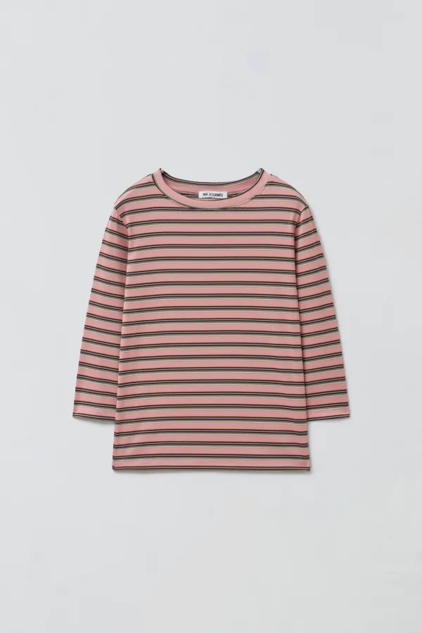 [2차 리오더] STRIPE 3/4 SLEEVE T-SHIRT_PINK/BROWN