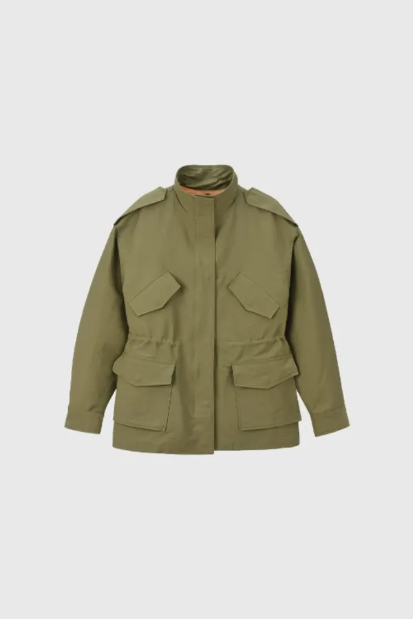 Airy Drawstring Highneck Jumper - KHAKI