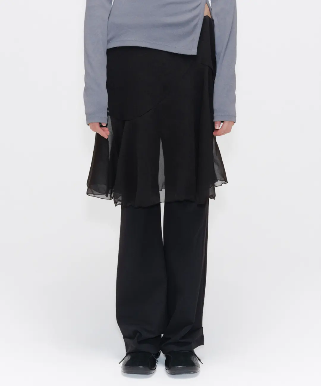 미세키서울 Sheer layered wrap skirt BLACK 상품 이미지 2