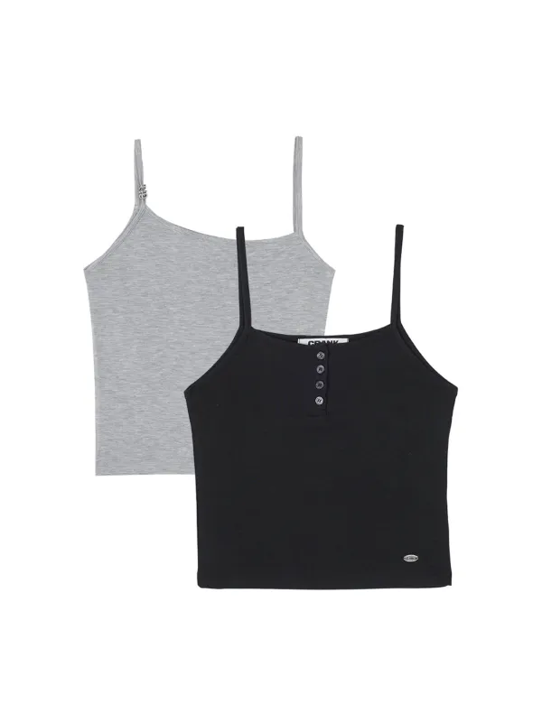 METAL STRAP SLEEVELESS SET_BLACK