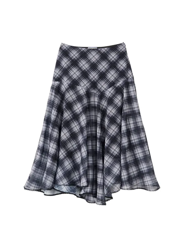 Unbalanced Check Skirt_ Black