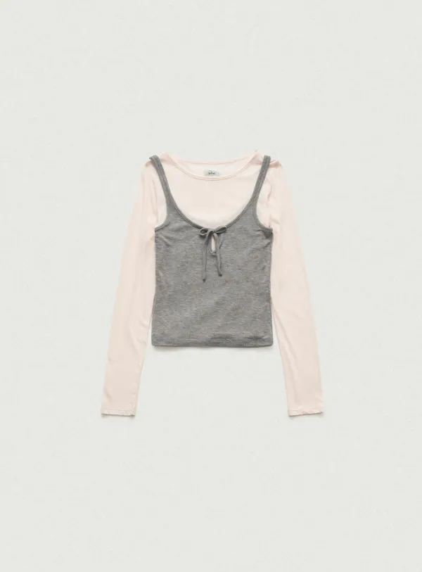 Averin Ribbon Layer T-Shirt_Light Pink